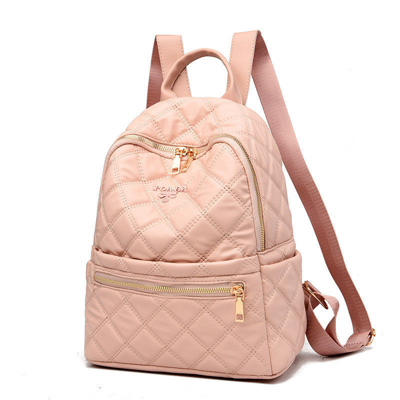 Ielgy Ladies Fashion Rhombus School Bag PU Soft Leather Texture Commuter Simple Leisure Travel Backpack