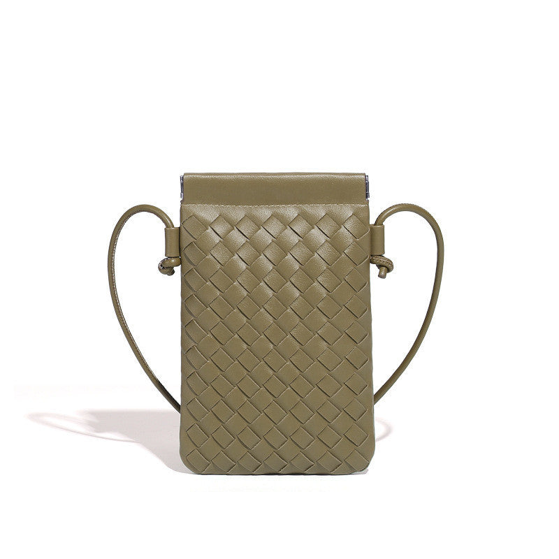 Ielgy Fashion Mini Mobile Phone Bag Hand-Woven Bag Simple Trendy All-Match Retro Small One-Shoulder Messenger Female Bag