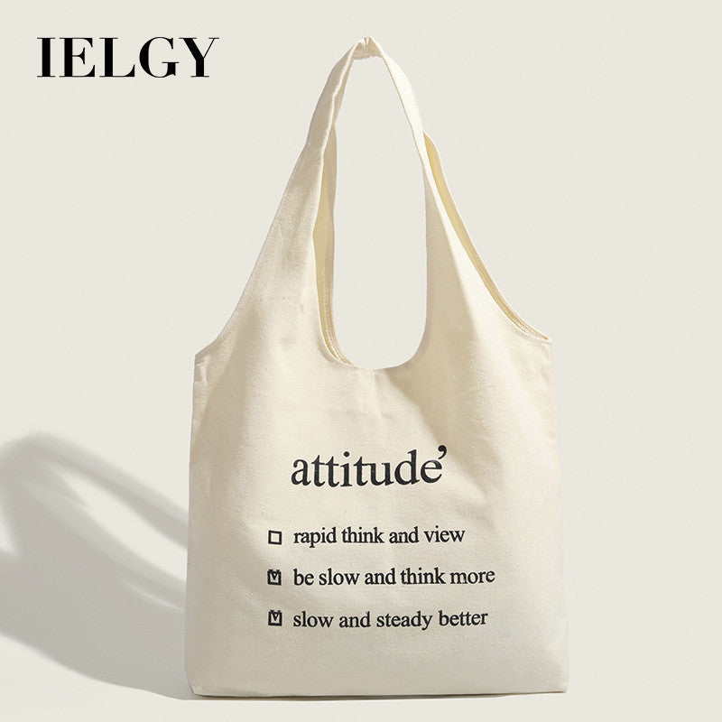 Ielgy Literary Canvas Bag Trendy All-Match Letter Shoulder Casual Simple Tote Bag