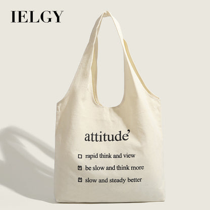 Ielgy Literary Canvas Bag Trendy All-Match Letter Shoulder Casual Simple Tote Bag