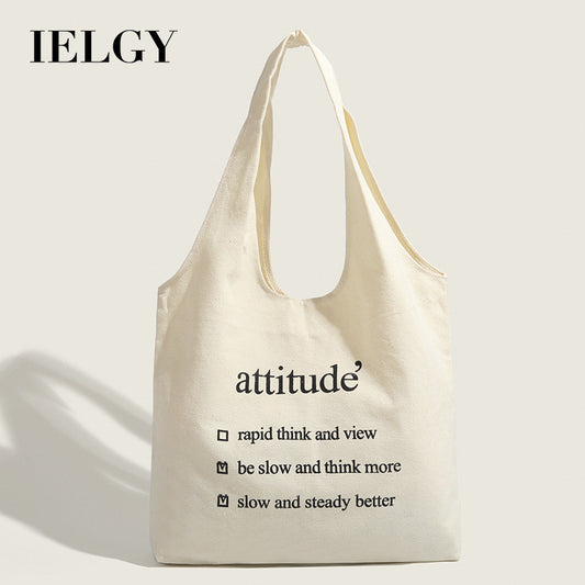 Ielgy Literary Canvas Bag Trendy All-Match Letter Shoulder Casual Simple Tote Bag