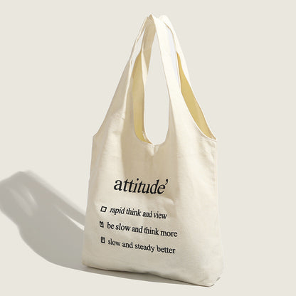 Ielgy Literary Canvas Bag Trendy All-Match Letter Shoulder Casual Simple Tote Bag