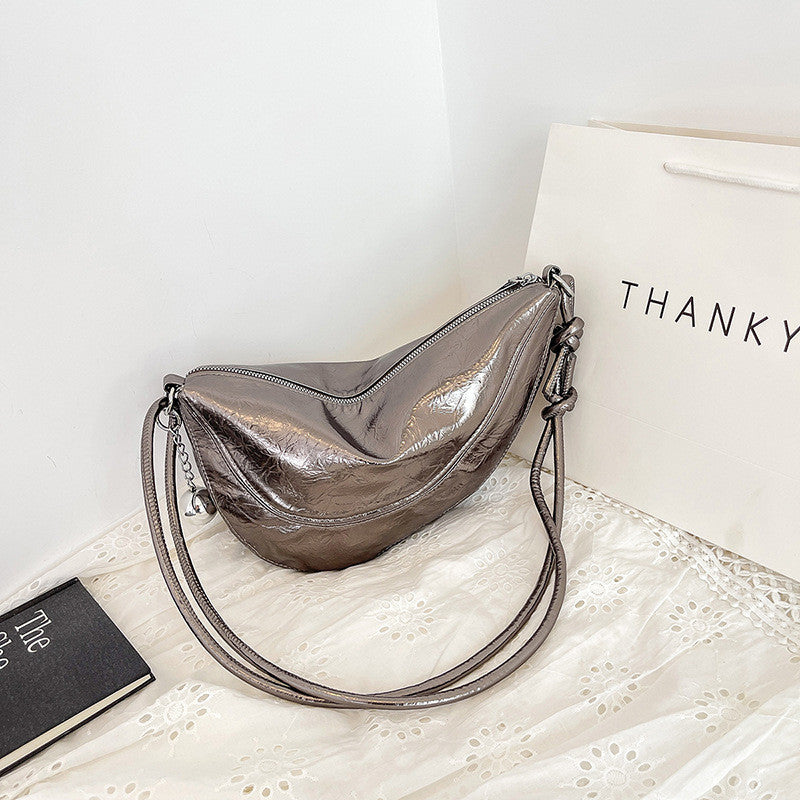 Ielgy Fashionable Trendy Silver Dumpling Bag Korean Version Simple Casual Large-Capacity One-Shoulder Female Bag