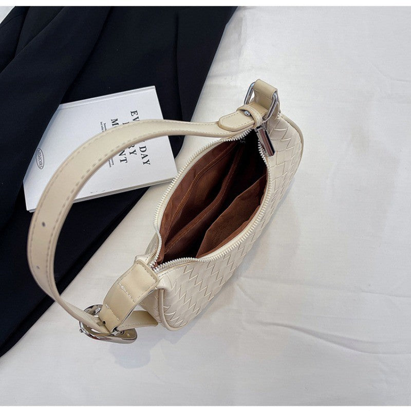 Ielgy High-End Feeling Silver Underarm Bag Korean Version Fashion Trendy Dumpling Bag Niche Woven Large-Capacity Simple Shoulder Bag