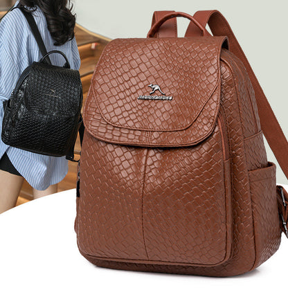 Ielgy Backpack Soft Leather Backpack Ladies Korean Version Fashion Student Simple Sense School Bag