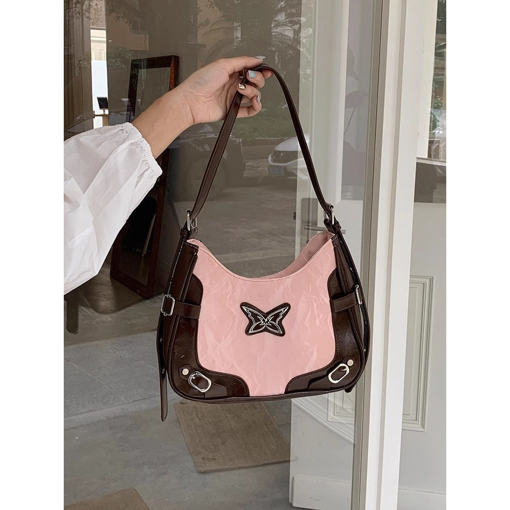 Ielgy Niche Retro Butterfly Contrast Color Motorcycle Underarm Bag American Sweet Cool Hot Girl Shoulder Messenger Bag