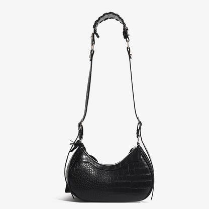 Ielgy Fashion Trendy Motorcycle Bag Underarm Bag Rivet Tassel High-End Feeling Pleated Shoulder Messenger Female Bag