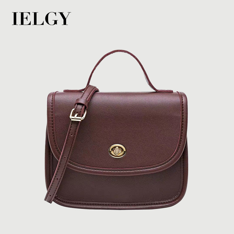 IELGY One shoulder Fashion Retro Black Simple Crossbody Women's bag Lock Portable