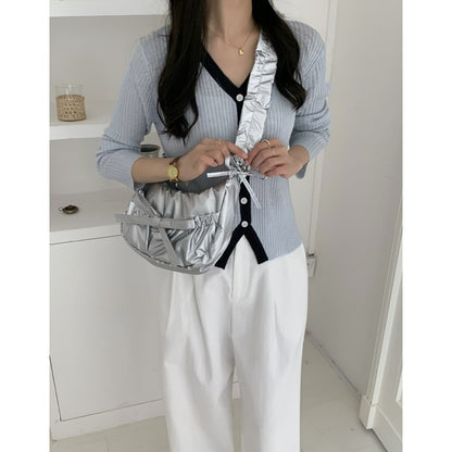 Ielgy Casual Unique Pleated Drawstring Lace-Up Nylon Lazy Style Underarm Messenger Bag ins