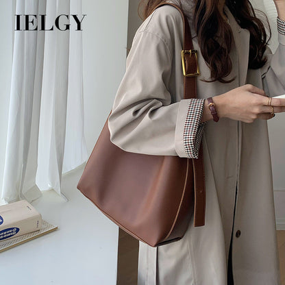 Ielgy All-Match Large-Capacity Lazy Style Bucket Bag Retro One-Shoulder Messenger