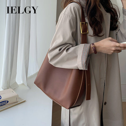 Ielgy All-Match Large-Capacity Lazy Style Bucket Bag Retro One-Shoulder Messenger
