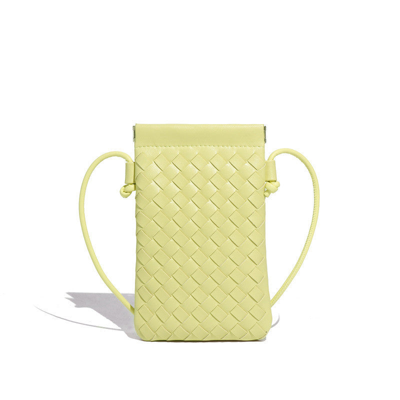 Ielgy Fashion Mini Mobile Phone Bag Hand-Woven Bag Simple Trendy All-Match Retro Small One-Shoulder Messenger Female Bag