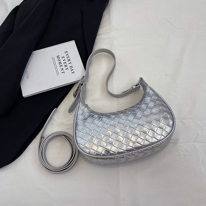 Ielgy High-End Feeling Silver Underarm Bag Korean Version Fashion Trendy Dumpling Bag Niche Woven Large-Capacity Simple Shoulder Bag