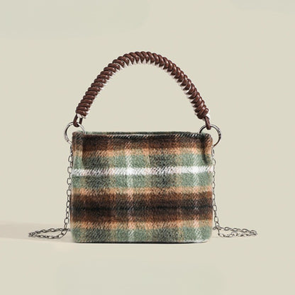 Ielgy Korean Style Lazy Style Portable Plaid Bag Woolen Shoulder Simple Niche Chain Bucket Bag