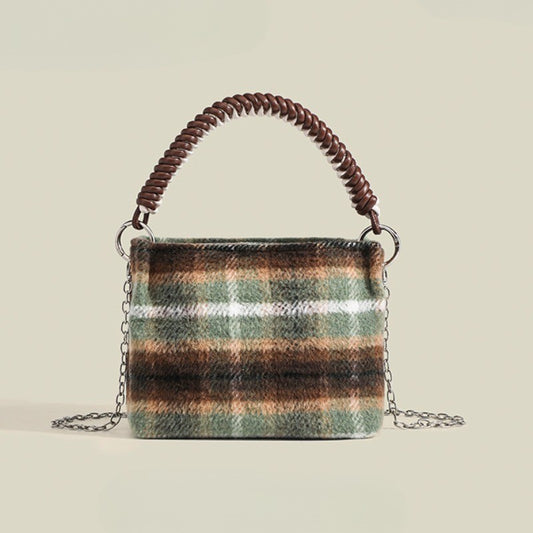 Ielgy Korean Style Lazy Style Portable Plaid Bag Woolen Shoulder Simple Niche Chain Bucket Bag