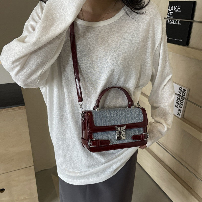 Ielgy Fashion Portable Small Square Bag Contrast Color Simple All-Match One-Shoulder Niche Trendy Cross-Body Bag