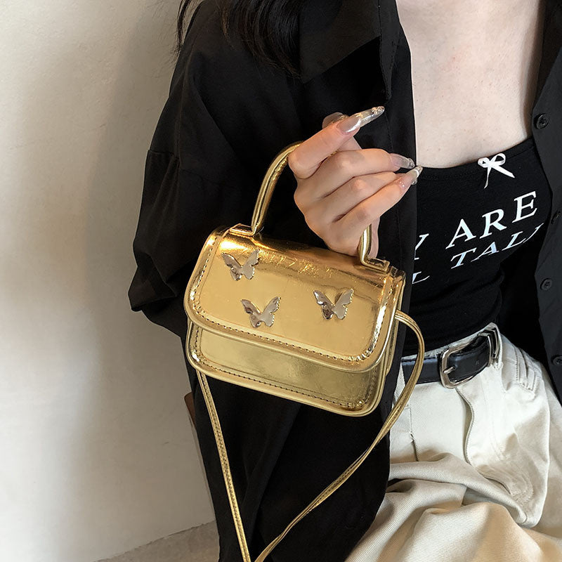 Ielgy Ladies Casual All-Match Silver Butterfly Small Square Bag Portable One-Shoulder Mini Messenger Bag