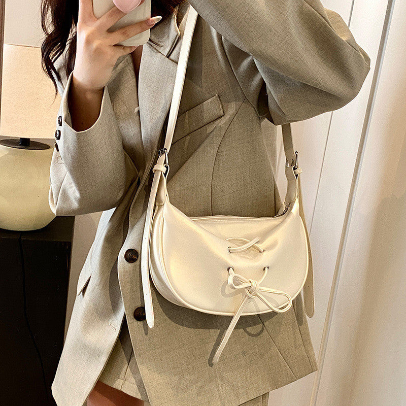 Ielgy Large-Capacity One-Shoulder Tote Bag All-Match Retro Fashion Bow Cross-Body Du