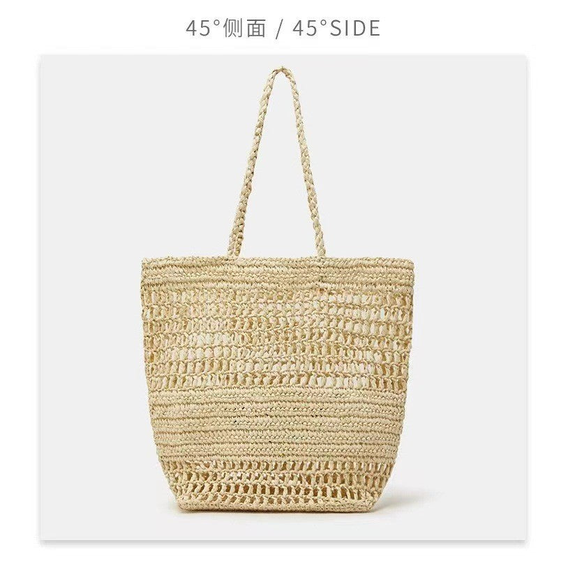 Ielgy Letter Embroidery One-Shoulder Straw Bag All-Match Large-Capacity Woven Vacation Beach Female Bag