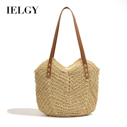 Ielgy One-Shoulder Messenger Large-Capacity Straw Woven Retro Woven Crossbody Bag