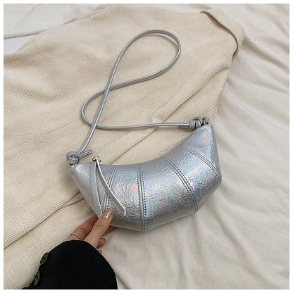Ielgy Niche Unique Fashionable Hot Girl Style Simple All-Match Dumpling Bag Casual Silver Messenger Bag
