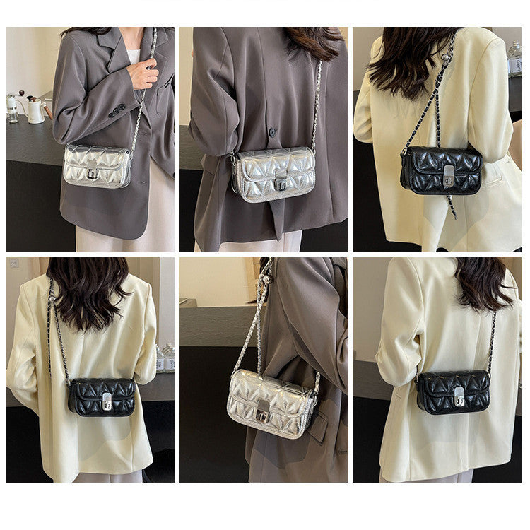 Ielgy Ladies Diamond Chain Bag Shoulder Crossbody Silver Small Golden Ball Adjustable Texture Small Square Bag