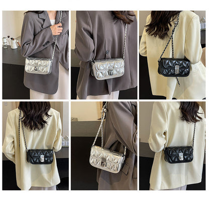 Ielgy Ladies Diamond Chain Bag Shoulder Crossbody Silver Small Golden Ball Adjustable Texture Small Square Bag