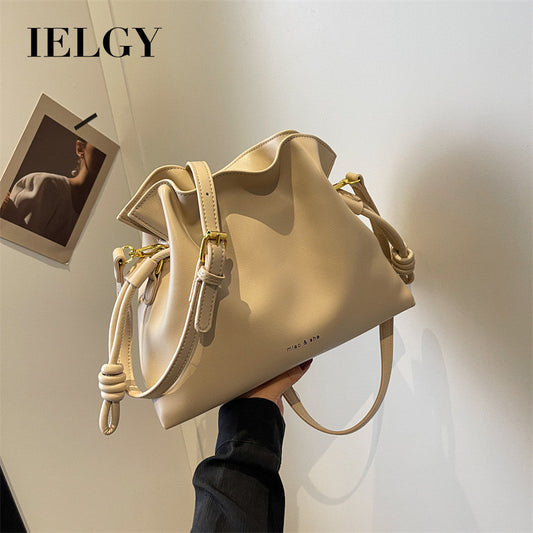 Ielgy Female Bag Fashion Simple Drawstring Lucky Bag Bag One Shoulder Crossbody Large Capacity Bucket Bag Hand-Carrying Pleated Bag