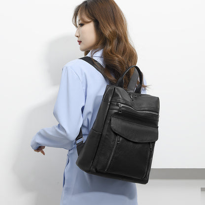 Ielgy Ladies Backpack Simple Fashion Retro Large Capacity PU Travel Backpack