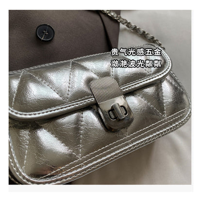 Ielgy Ladies Diamond Chain Bag Shoulder Crossbody Silver Small Golden Ball Adjustable Texture Small Square Bag