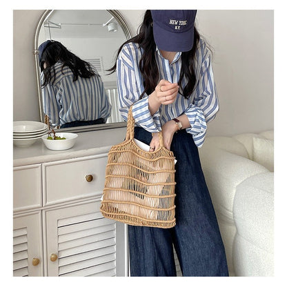 Ielgy Korean Version Retro Hollow One-Shoulder Cotton Thread Woven Bag Lazy Style Portable Straw Seaside Vacation Beach Bag