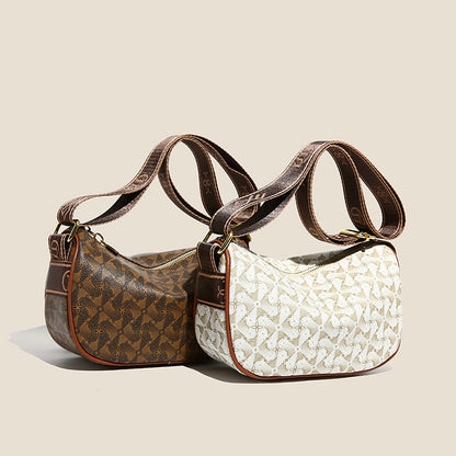 Ielgy Ladies Brown Casual Simple All-Match Embossed High-End Sense One-Shoulder Diagon