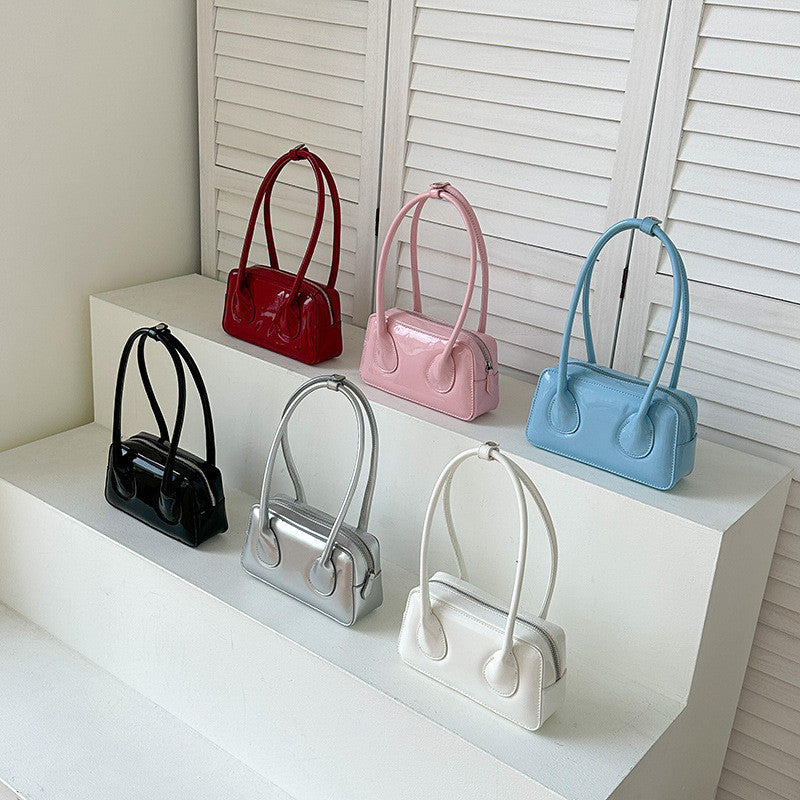 Ielgy Niche Texture Red Ladies Bag Simple All-Match Fashion One-Shoulder Glossy Patent Leather Underarm