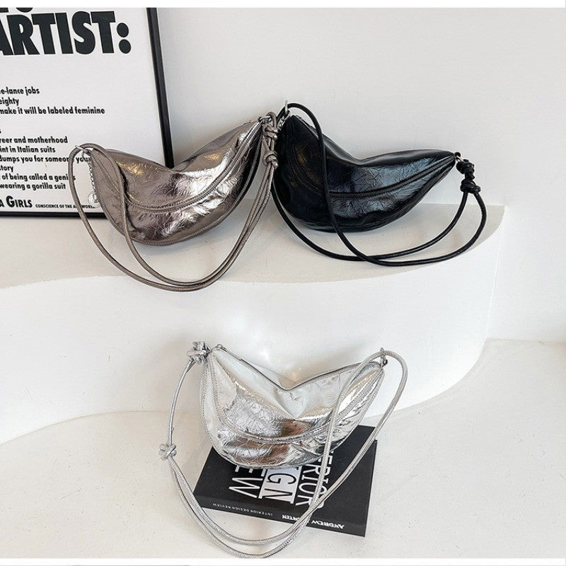 Ielgy Fashionable Trendy Silver Dumpling Bag Korean Version Simple Casual Large-Capacity One-Shoulder Female Bag