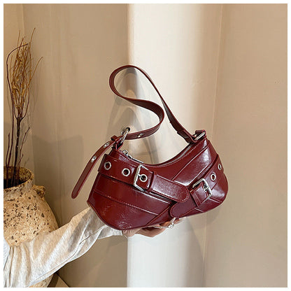 Ielgy Fashionable High-End Red Underarm Bag Ladies Korean Version Trendy All-Match Motorcycle Bag Niche Simple One-Shoulder