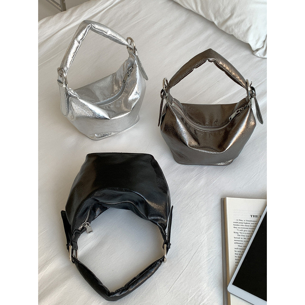 Ielgy Oil Wax Leather High-End Soft Leather One-Shoulder Commuter Underarm Bag Ladies All-Match Trendy Fashion Dumpling Bag