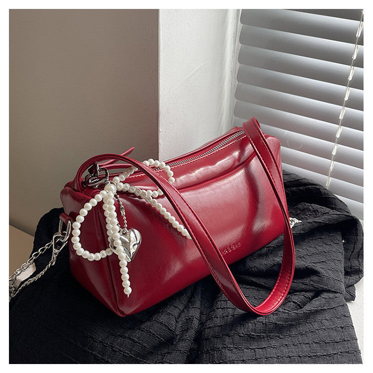 Ielgy Fashion Silver One-Shoulder Underarm Bag Simple Fashionable Chain Cross-Body Pillow Bag