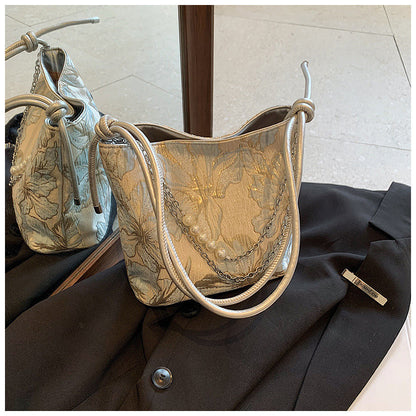 Ielgy New Chinese Fashion National Style Embroidered Butterfly Underarm Bucket Bag Large Capacity Simple All-Match Shoulder Bag