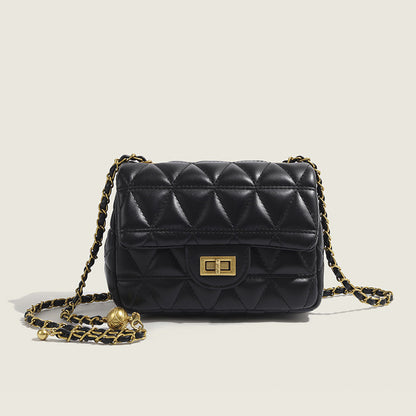 Ielgy Ladies White Messenger Bag All-Match Small Golden Ball Diamond Chain Small Square Bag