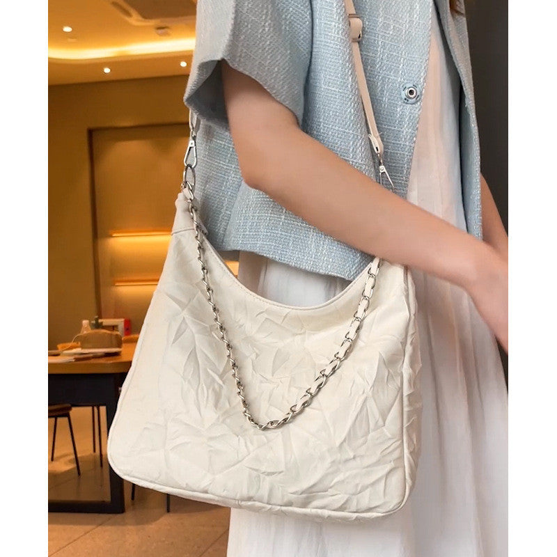 Ielgy Preppy Style Small Fresh Large-Capacity Soft Surface Tote Bag Commuter Shoulder Messenger Chain Bag