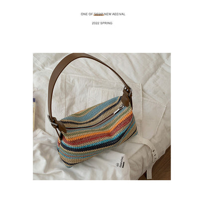 Ielgy Niche Woven Underarm Bag Fashion Portable Straw Woven All-Match One-Shoulder Messenger Bag