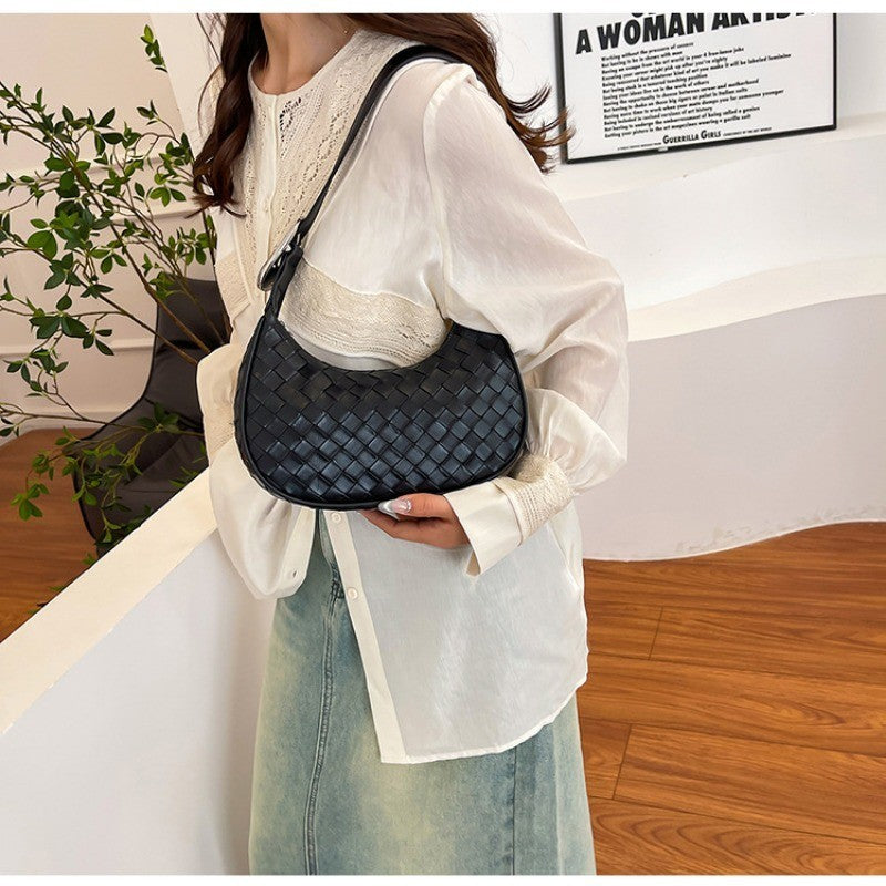 Ielgy High-End Feeling Silver Underarm Bag Korean Version Fashion Trendy Dumpling Bag Niche Woven Large-Capacity Simple Shoulder Bag
