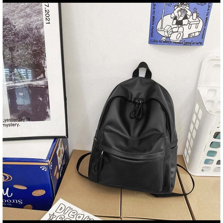 Ielgy Soft Leather School Bag High School Student Backpack Simple Casual Fashion Large-Capacity Travel Backpack