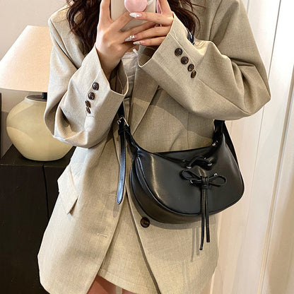 Ielgy Large-Capacity One-Shoulder Tote Bag All-Match Retro Fashion Bow Cross-Body Du