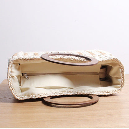 Ielgy Ladies Retro Striped Straw Bag Mori Series Large Capacity Vacation Rattan Beach Bag