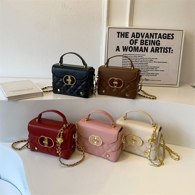 Ielgy Portable Box Bag Ladies Unique Texture Chain Shoulder Diagonal Bag