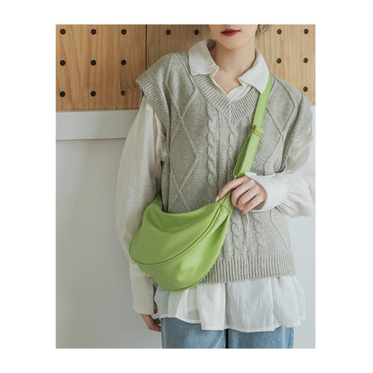 Ielgy Ladies Black PU Soft Leather Dumpling Bag Korean Version Shoulder Niche Crossbody Bag