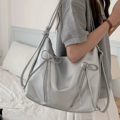 Ielgy Bow Pink Backpack Trendy Fashion Tote Bag Casual Large Capacity Shoulder Bag