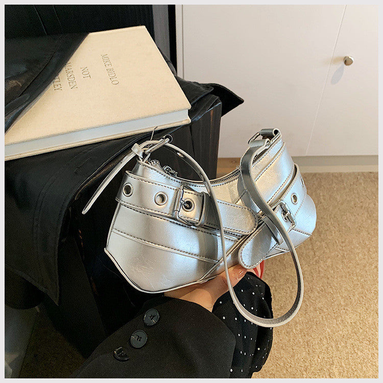 Ielgy Fashionable High-End Red Underarm Bag Ladies Korean Version Trendy All-Match Motorcycle Bag Niche Simple One-Shoulder