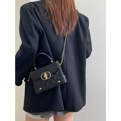 Ielgy Ladies Black Box Bag High-End Feeling All-Match Diamond One-Shoulder Messenger Bag